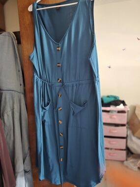 SHEIN Teal Button-Front Sleeveless Midi Dress